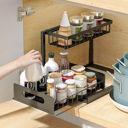 2-Tier Under Sink Organizer Pull Out Basket Storage
